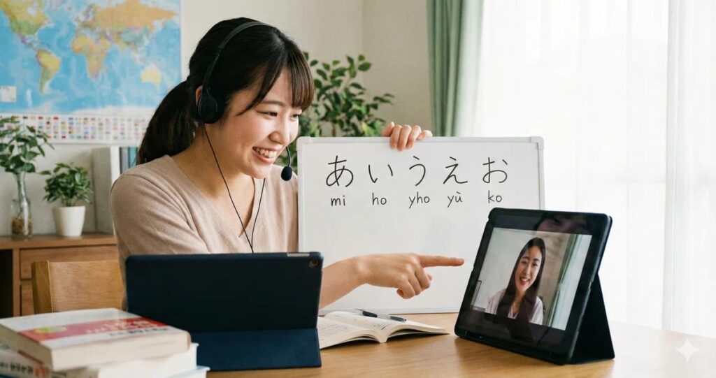 Student attending Japanese language classes online